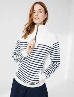 Outlet 🎁 FatFace Sweatshirts Cotton Rich Striped Half Zip Sweatshirt 🛒
