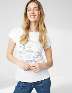 Cheap ❤️ FatFace Women Pure Cotton Printed Crew Neck T-Shirt ✔️