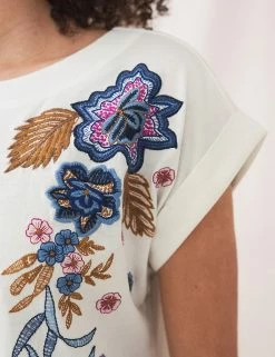 Budget 😀 White Stuff Women Pure Cotton Floral Slash Neck T-Shirt 🌟 -New In Womens Sales 2022 SD 10 T83 4484 Z4 X EC 2