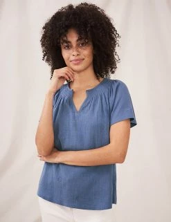 New 🎁 White Stuff Women Pure Cotton Embroidered Short Sleeve Top 🥰