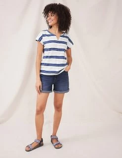 Best deal 🥰 White Stuff Women Pure Cotton Floral Notch Neck T-Shirt 🎉