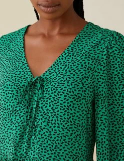 Outlet 🌟 Finery London 👗 Dresses Geometric V-Neck Tea 👗 Dress 🔔 -New In Womens Sales 2022 SD 10 T83 4648 J4 X EC 2