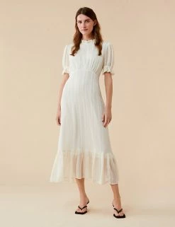 New ❤️ Finery London 👗 Dresses Round Neck Puff Sleeve Midaxi Smock 👗 Dress 🔔