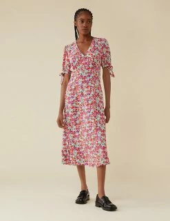 Best reviews of 🧨 Finery London 👗 Dresses Floral V-Neck Short Sleeve Midi Tea 👗 Dress ⭐ -New In Womens Sales 2022 SD 10 T83 4684 P4 X EC 2