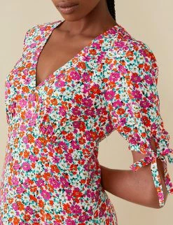 Best reviews of 🧨 Finery London 👗 Dresses Floral V-Neck Short Sleeve Midi Tea 👗 Dress ⭐ -New In Womens Sales 2022 SD 10 T83 4684 P4 X EC 3