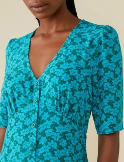 Brand new 😉 Finery London 👗 Dresses Floral V-Neck Short Sleeve Midi Tea 👗 Dress 🌟 -New In Womens Sales 2022 SD 10 T83 4686 E4 X EC 2