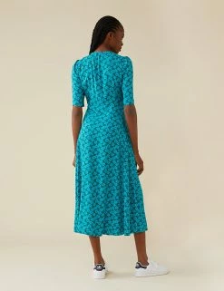 Brand new 😉 Finery London 👗 Dresses Floral V-Neck Short Sleeve Midi Tea 👗 Dress 🌟 -New In Womens Sales 2022 SD 10 T83 4686 E4 X EC 3