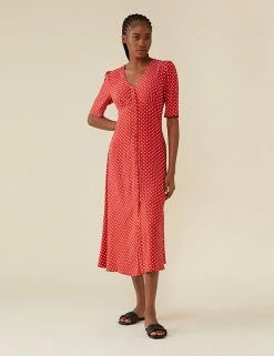Buy 🌟 Finery London 👗 Dresses Polka Dot V-Neck Midi Tea 👗 Dress 😉