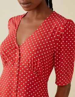 Buy 🌟 Finery London 👗 Dresses Polka Dot V-Neck Midi Tea 👗 Dress 😉 -New In Womens Sales 2022 SD 10 T83 4688 B4 X EC 2