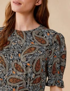Best Pirce ⭐ Finery London 👗 Dresses Paisley Short Sleeve Tea 👗 Dress 🧨 -New In Womens Sales 2022 SD 10 T83 4742 N4 X EC 2