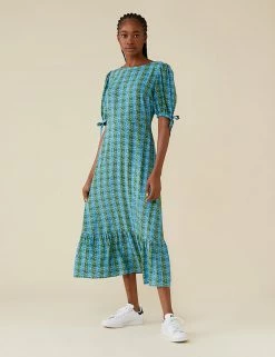 Flash Sale ⌛ Finery London 👗 Dresses Gingham Puff Sleeve Midi Tiered Tea 👗 Dress 🛒