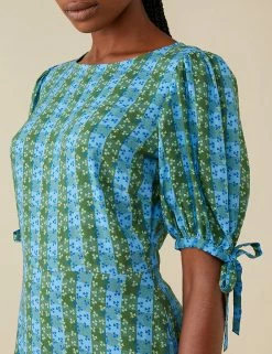 Flash Sale ⌛ Finery London 👗 Dresses Gingham Puff Sleeve Midi Tiered Tea 👗 Dress 🛒 -New In Womens Sales 2022 SD 10 T83 4749 J4 X EC 2