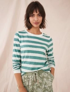 Outlet 🎉 White Stuff Women Pure Cotton Striped Long Sleeve Top ⭐