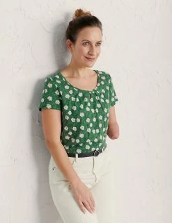 Outlet 🌟 Seasalt Cornwall Women Cotton Blend Floral Short Sleeve Top 😀