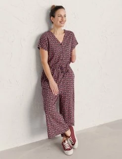 Deals 🧨 Seasalt Cornwall 👗 Dresses Cotton Rich Floral V-Neck Wide Leg Jumpsuit ✔️