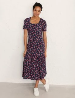 Best Pirce ⭐ Seasalt Cornwall 👗 Dresses Jersey Floral Midi Tiered Waisted 👗 Dress 🎁