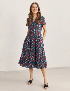 Discount 🔔 Seasalt Cornwall 👗 Dresses Organic Cotton Floral Midi Waisted 👗 Dress 😉