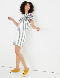 Cheapest 🛒 Joules 👗 Dresses Pure Cotton Floral Striped T-Shirt 👗 Dress 🛒 -New In Womens Sales 2022 SD 10 T83 5171 Z4 X EC 2