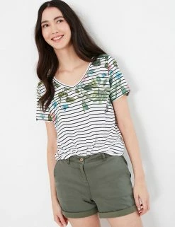 Hot Sale 🌟 Joules Women Pure Cotton Printed V-Neck T-Shirt 🔔