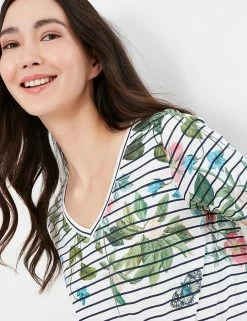 Hot Sale 🌟 Joules Women Pure Cotton Printed V-Neck T-Shirt 🔔 -New In Womens Sales 2022 SD 10 T83 5173 ZZ X EC 3
