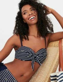 Budget 🔥 Joules 👙 Bikinis Striped Tie Front 👙 Bikini Top 👏