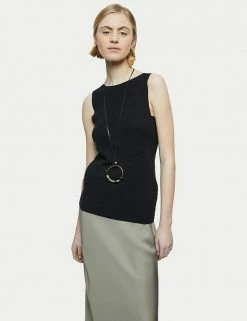 New 🛒 Jigsaw Women Linen Rich Slash Neck Sleeveless Vest Top 🔔