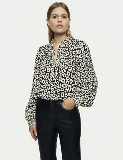 Cheapest ✨ Jigsaw 👕 Shirts & Blouses Animal Print V-Neck Long Sleeve Blouse 💯