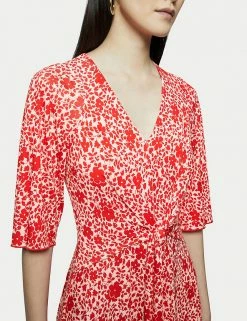 New 🔥 Jigsaw 👗 Dresses Cotton Rich Floral V-Neck Midi Swing 👗 Dress 😍 -New In Womens Sales 2022 SD 10 T83 5374 A4 X EC 2