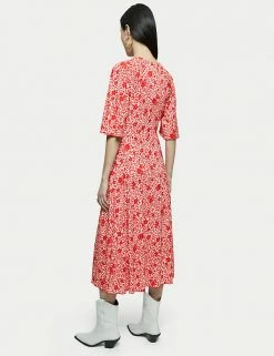 New 🔥 Jigsaw 👗 Dresses Cotton Rich Floral V-Neck Midi Swing 👗 Dress 😍 -New In Womens Sales 2022 SD 10 T83 5374 A4 X EC 3