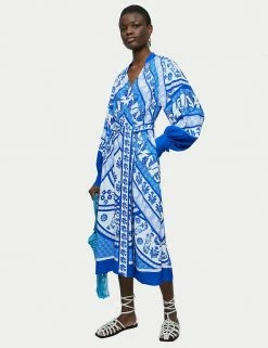 Top 10 ✔️ Jigsaw 👗 Dresses Printed V-Neck Midaxi Column 👗 Dress 💯