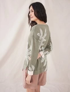 Outlet 🤩 White Stuff Jumpers Cotton Rich Palm Print Crew Neck Jumper 🥰 -New In Womens Sales 2022 SD 10 T83 5535 J0 X EC 1