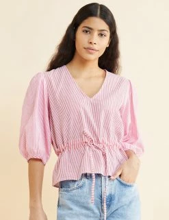 Buy ✨ Albaray Women Pure Cotton Striped V-Neck Top ✔️