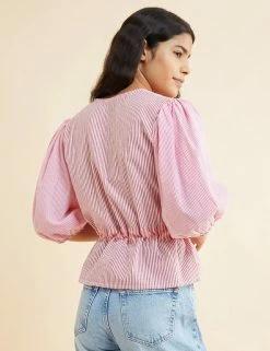 Buy ✨ Albaray Women Pure Cotton Striped V-Neck Top ✔️ -New In Womens Sales 2022 SD 10 T83 5571 B4 X EC 1