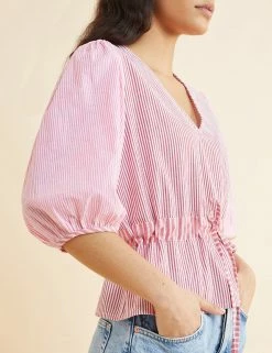 Buy ✨ Albaray Women Pure Cotton Striped V-Neck Top ✔️ -New In Womens Sales 2022 SD 10 T83 5571 B4 X EC 2