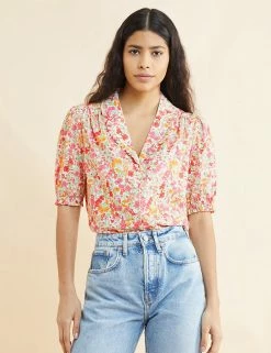 Buy 🤩 Albaray 👕 Shirts & Blouses Floral Collared Short Sleeve Blouse 🥰