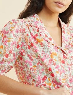 Buy 🤩 Albaray 👕 Shirts & Blouses Floral Collared Short Sleeve Blouse 🥰 -New In Womens Sales 2022 SD 10 T83 5584 Z4 X EC 2