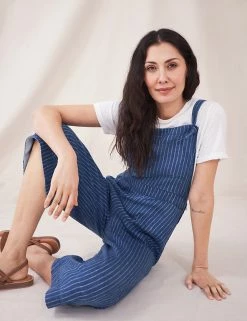 Buy ⌛ White Stuff 👗 Dresses Pure Linen Striped Cropped Dungarees 😀