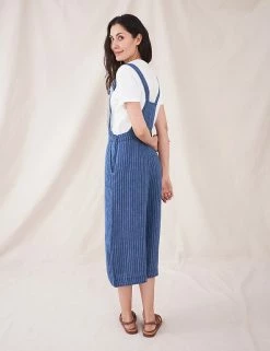 Buy ⌛ White Stuff 👗 Dresses Pure Linen Striped Cropped Dungarees 😀 -New In Womens Sales 2022 SD 10 T83 5608 E4 X EC 1
