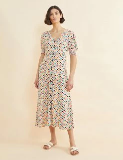 Budget 🤩 Albaray 👗 Dresses Checked V-Neck Midi Waisted 👗 Dress 💯