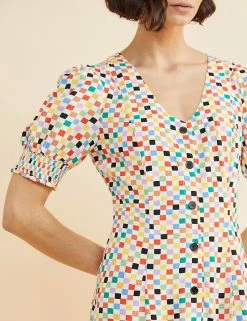 Budget 🤩 Albaray 👗 Dresses Checked V-Neck Midi Waisted 👗 Dress 💯 -New In Womens Sales 2022 SD 10 T83 5657 ZZ X EC 2