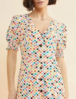 Best Sale 🤩 Albaray 👗 Dresses Checked V-Neck Mini Tea 👗 Dress 🥰 -New In Womens Sales 2022 SD 10 T83 5658 ZZ X EC 2