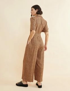 Discount 🔥 Albaray 👗 Dresses Animal Print Short Sleeve Wide Leg Jumpsuit 💯 -New In Womens Sales 2022 SD 10 T83 5665 N4 X EC 1