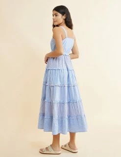 Coupon 🌟 Albaray 👗 Dresses Pure Cotton Striped Midi Tiered 👗 Dress 🎁 -New In Womens Sales 2022 SD 10 T83 5670 E4 X EC 2