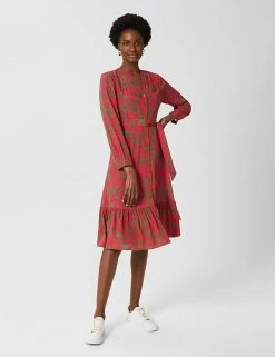 Buy 🔔 HOBBS 👗 Dresses Printed V-Neck Tie Detail Midi 👕 Shirt 👗 Dress 🥰