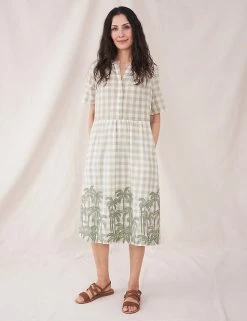 Brand new 👍 White Stuff 👗 Dresses Pure Cotton Checked Embroidered Midi 👗 Dress 😍