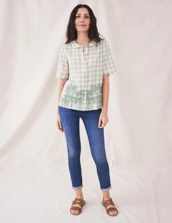 Best Sale ✔️ White Stuff 👕 Shirts & Blouses Pure Cotton Checked Embroidered 👕 Shirt 🌟