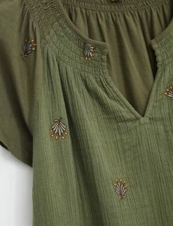 Top 10 ❤️ White Stuff 👕 Shirts & Blouses Pure Cotton Embroidered V-Neck Blouse 🌟 -New In Womens Sales 2022 SD 10 T83 6367 J4 X EC 4