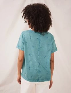 Buy 🥰 White Stuff Women Pure Cotton Embroidered Crew Neck T-Shirt 😉 -New In Womens Sales 2022 SD 10 T83 6720 NT X EC 1