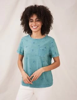 Buy 🥰 White Stuff Women Pure Cotton Embroidered Crew Neck T-Shirt 😉 -New In Womens Sales 2022 SD 10 T83 6720 NT X EC 2