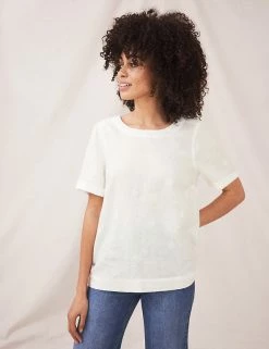 Wholesale 🔥 White Stuff Women Pure Linen Embroidered Short Sleeve Top 🌟 -New In Womens Sales 2022 SD 10 T83 6745 Z0 X EC 0